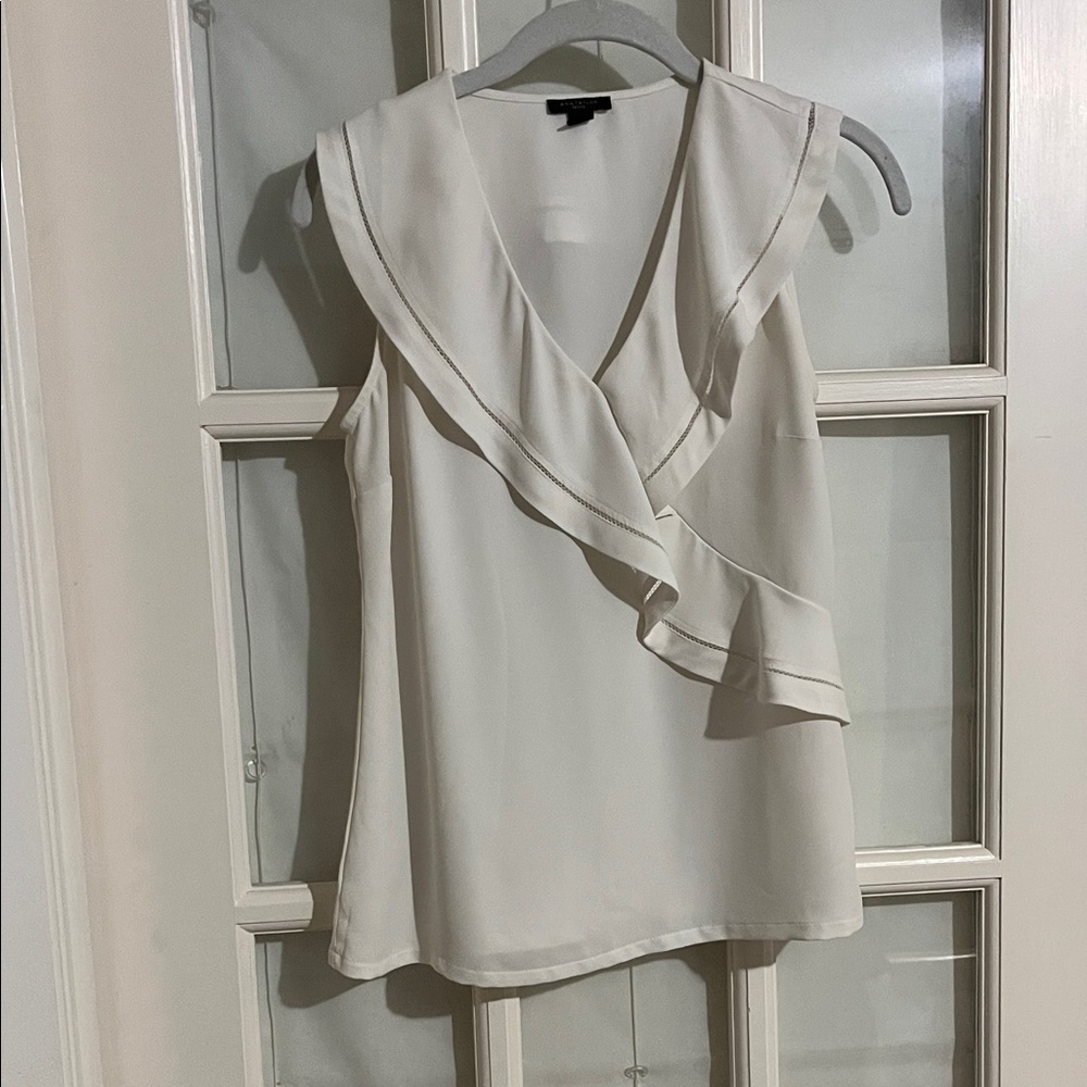 Ann Taylor Cream Ruffle Blouse, size 0P